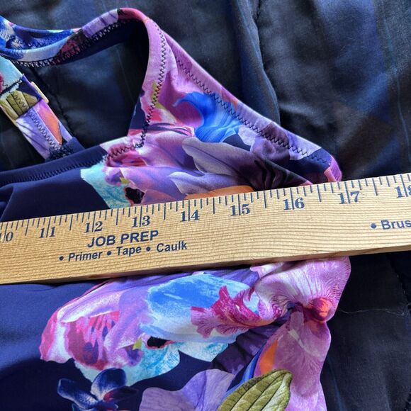 Lands End Swimsuit 12 Large One Piece Floral Built In Bra Lined Navy Blue Purple - Picture 11 of 15